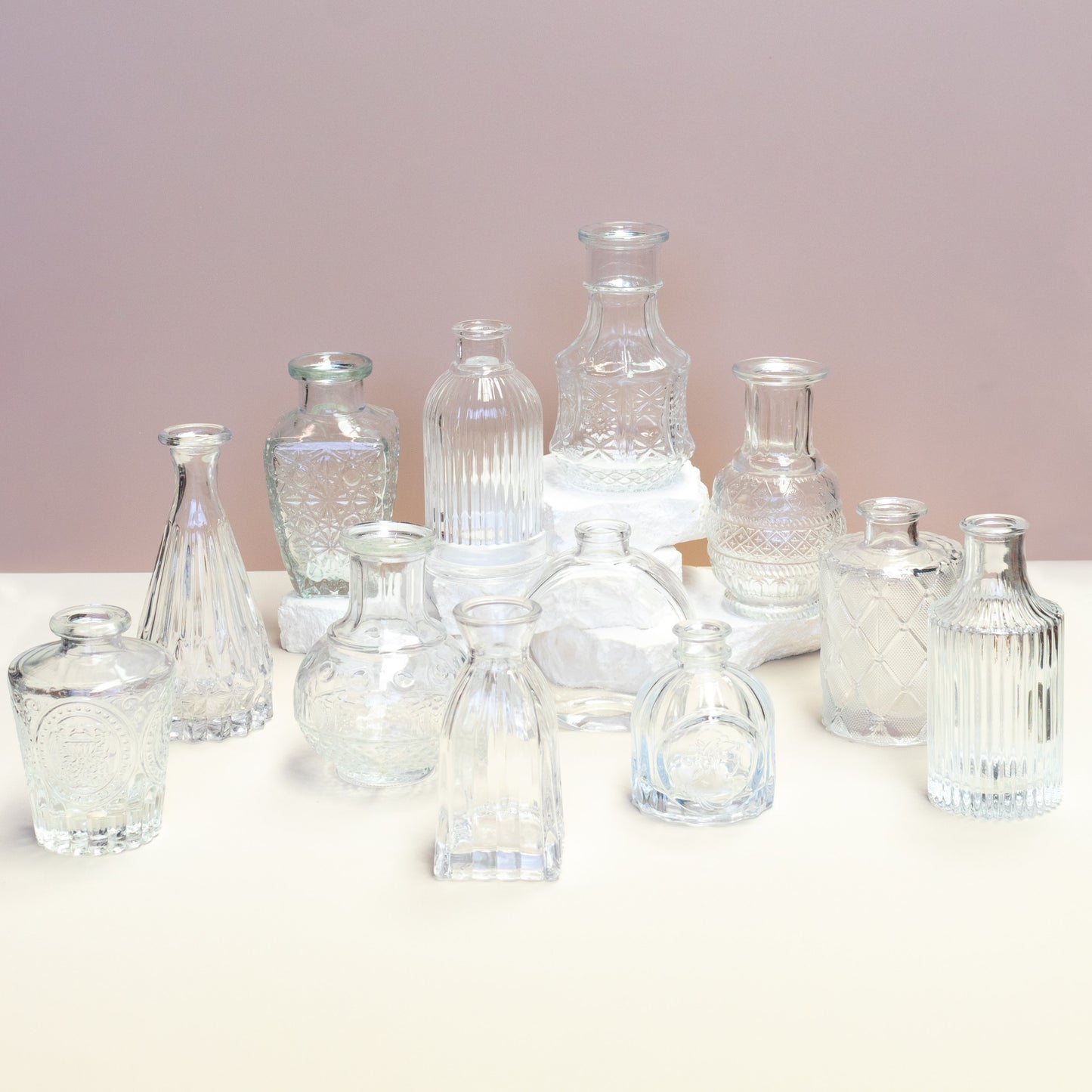 Set 12 Small Clear Bud Vases